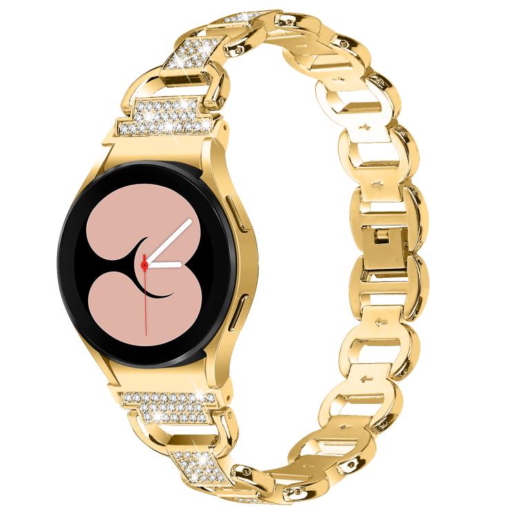For Samsung Galaxy Watch 7 40mm / 44mm Metal Head Oval Diamond Stainless Steel Watch Band(Gold) by bashfashion