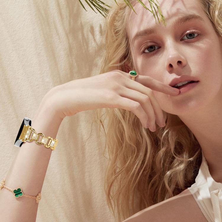 For Samsung Galaxy Watch 7 40mm / 44mm Metal Head Oval Diamond Stainless Steel Watch Band(Gold) by bashfashion