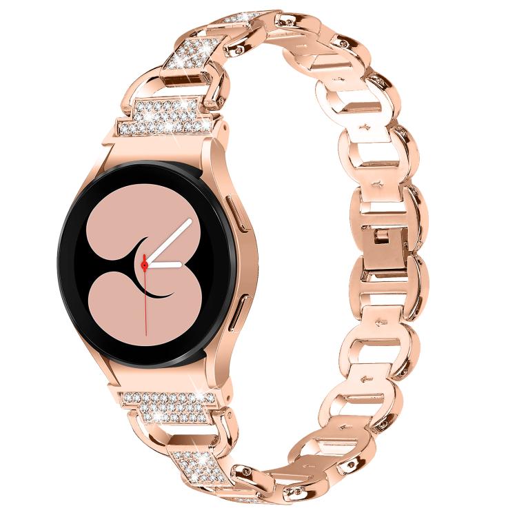 For Samsung Galaxy Watch 7 40mm / 44mm Metal Head Oval Diamond Stainless Steel Watch Band(Rose Gold) by bashfashion