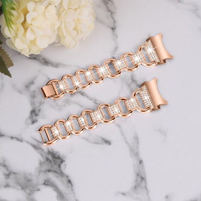 For Samsung Galaxy Watch 7 40mm / 44mm Metal Head Oval Diamond Stainless Steel Watch Band(Rose Gold) by bashfashion
