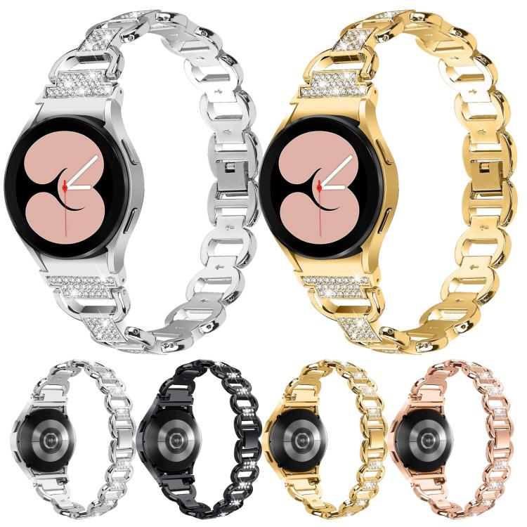 For Samsung Galaxy Watch 7 40mm / 44mm Metal Head Oval Diamond Stainless Steel Watch Band(Black) by bashfashion