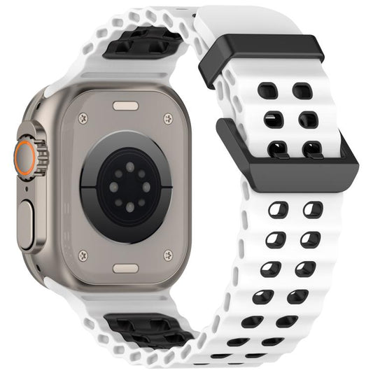 For Apple Watch 46mm / 49mm / 45mm / 44mm Ocean Double-row Hole Two-color Silicone Watch Band(White Black) by bashfashion