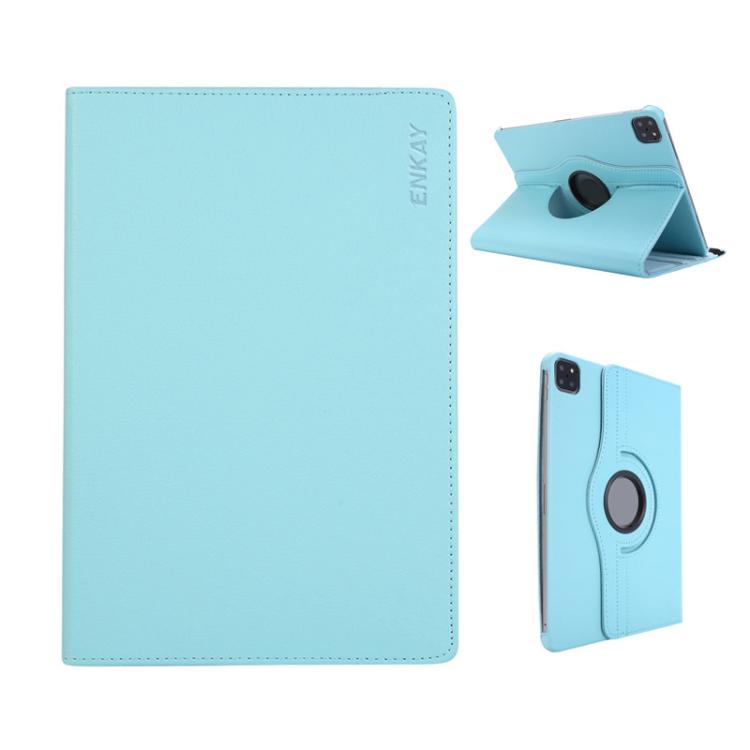 For iPad Air 11 2025 / 2024 / Air 10.9 2022 ENKAY 360 Degree Rotation Litchi Leather Smart Tablet Case(Light Blue) by ENKAY