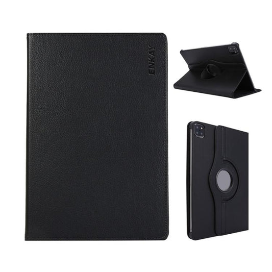 For iPad Pro 12.9 / Air 13 2025 / 2024 ENKAY 360 Degree Rotation Litchi Leather Smart Tablet Case(Black) by ENKAY