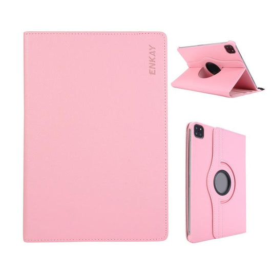 For iPad Pro 12.9 / Air 13 2025 / 2024 ENKAY 360 Degree Rotation Litchi Leather Smart Tablet Case(Pink) by ENKAY