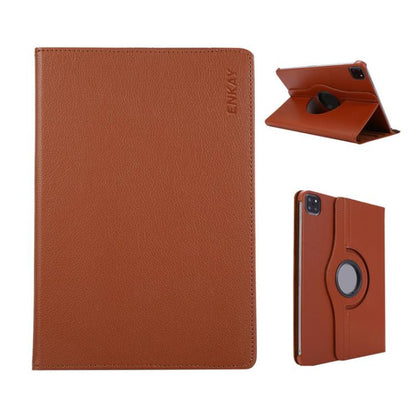 For iPad Pro 12.9 / Air 13 2025 / 2024 ENKAY 360 Degree Rotation Litchi Leather Smart Tablet Case(Brown) by ENKAY