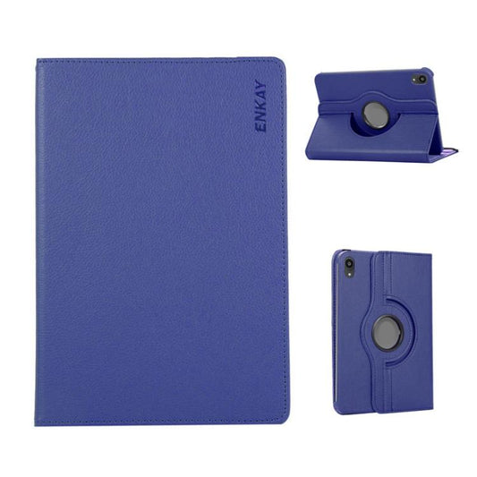 For iPad mini 2024 / mini 6 ENKAY 360 Degree Rotation Litchi Leather Smart Tablet Case(Dark Blue) by ENKAY