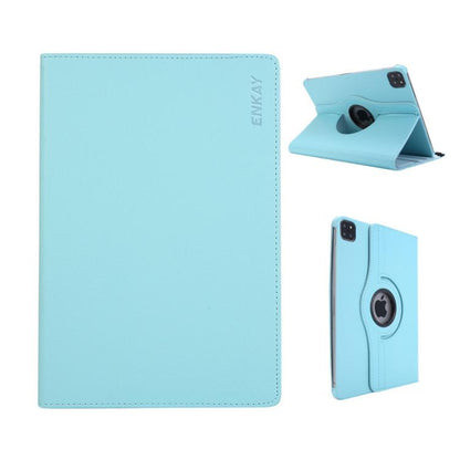 For iPad mini 2024 / mini 6 ENKAY 360 Degree Rotation Litchi Leather Smart Tablet Case(Light Blue) by ENKAY