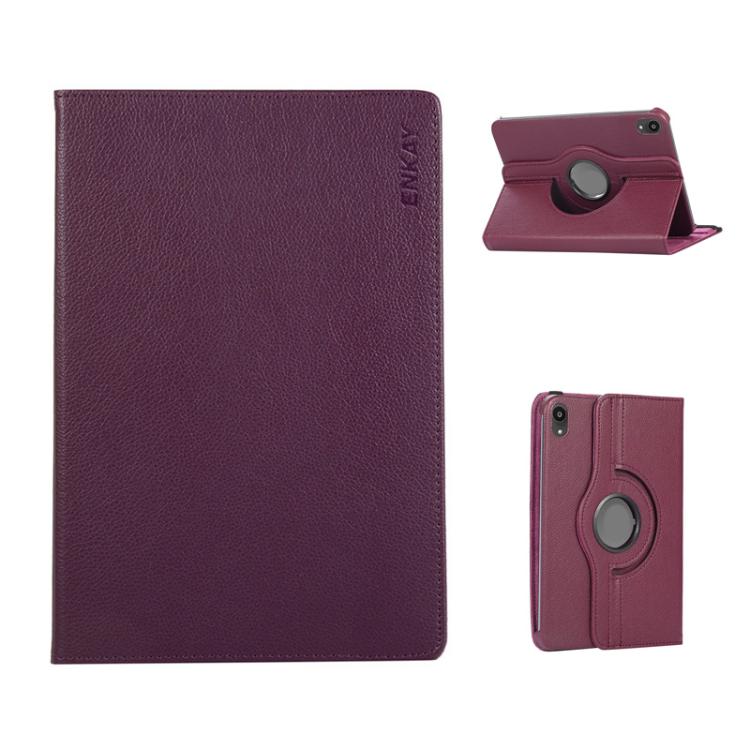 For iPad mini 2024 / mini 6 ENKAY 360 Degree Rotation Litchi Leather Smart Tablet Case(Dark Purple) by ENKAY