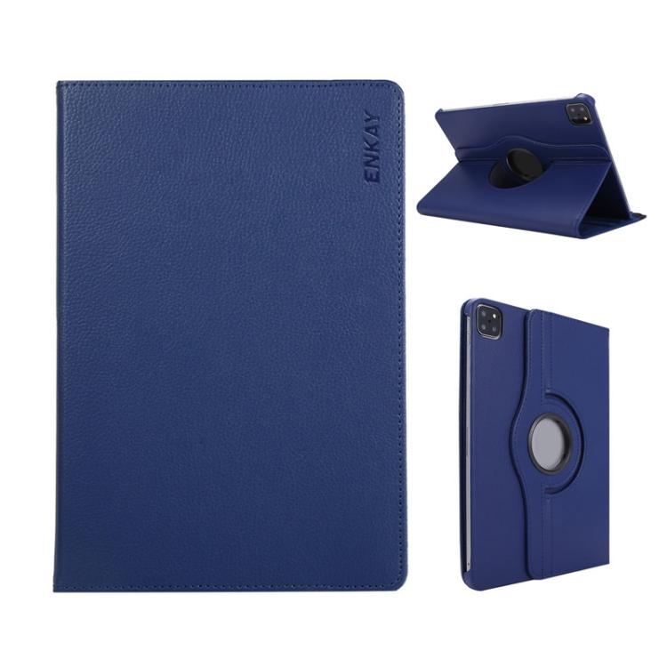 For iPad Pro 13 2025 / 2024 ENKAY 360 Degree Rotation Litchi Leather Smart Tablet Case(Dark Blue) by ENKAY