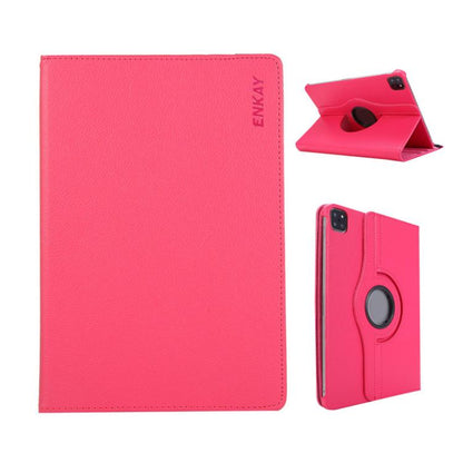 For iPad Pro 13 2025 / 2024 ENKAY 360 Degree Rotation Litchi Leather Smart Tablet Case(Rose Red) by ENKAY