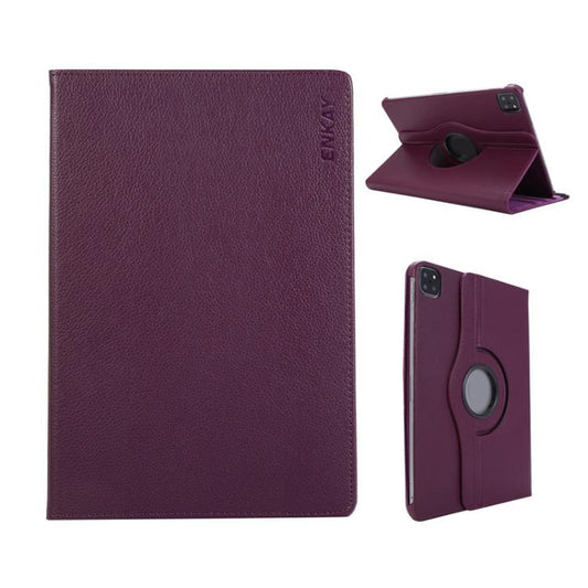 For iPad Pro 13 2025 / 2024 ENKAY 360 Degree Rotation Litchi Leather Smart Tablet Case(Dark Purple) by ENKAY