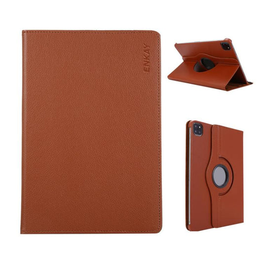 For iPad Pro 13 2025 / 2024 ENKAY 360 Degree Rotation Litchi Leather Smart Tablet Case(Brown) by ENKAY
