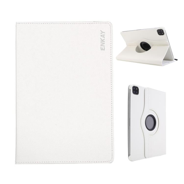For iPad Pro 11 2025 / 2024 ENKAY 360 Degree Rotation Litchi Leather Smart Tablet Case(White) by ENKAY