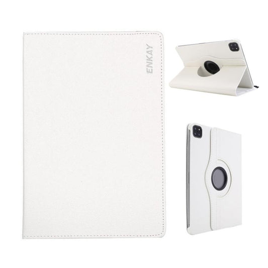 For iPad Pro 11 2025 / 2024 ENKAY 360 Degree Rotation Litchi Leather Smart Tablet Case(White) by ENKAY