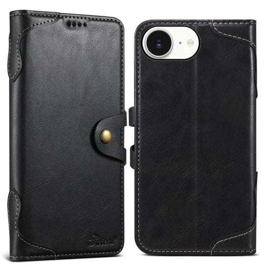 For iPhone 16e Suteni Q-03 Oil Wax Magnetic Clasp Leather Phone Case(Black) by Suteni