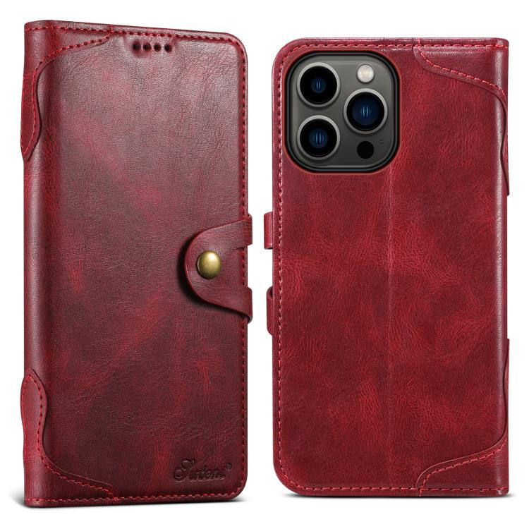For iPhone 16 Pro Suteni Q-03 Oil Wax Magnetic Clasp Leather Phone Case(Red) by Suteni