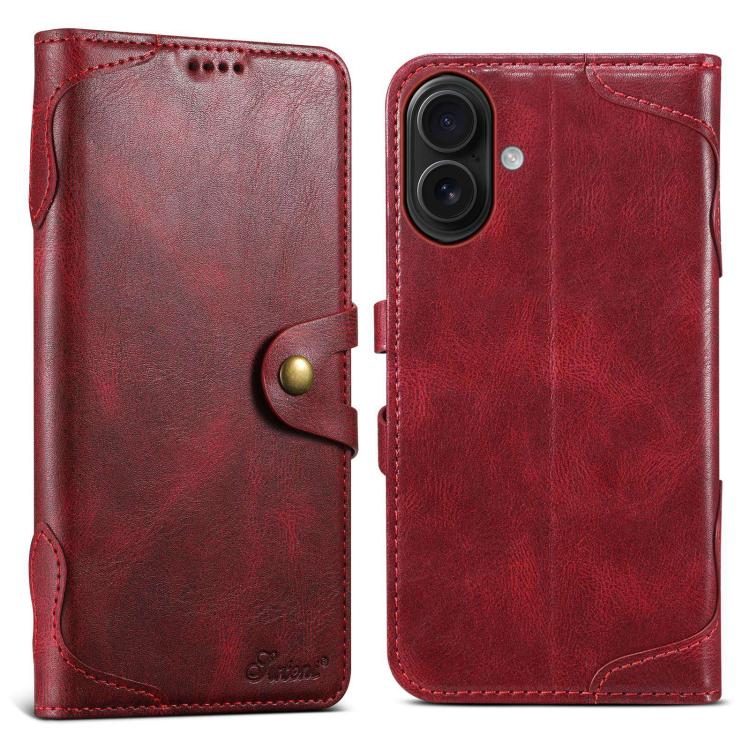 For iPhone 16 Suteni Q-03 Oil Wax Magnetic Clasp Leather Phone Case(Red) by Suteni