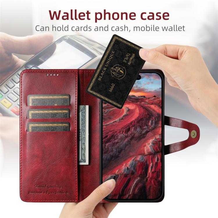 For iPhone 16 Suteni Q-03 Oil Wax Magnetic Clasp Leather Phone Case(Red) by Suteni
