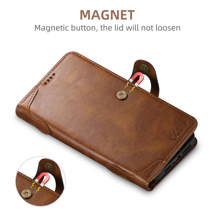 For iPhone 15 Plus Suteni Q-03 Oil Wax Magnetic Clasp Leather Phone Case(Brown) by Suteni
