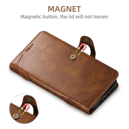 For iPhone 15 Plus Suteni Q-03 Oil Wax Magnetic Clasp Leather Phone Case(Brown) by Suteni