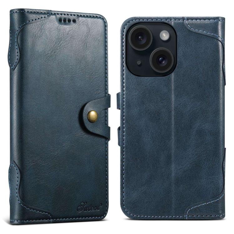 For iPhone 15 Suteni Q-03 Oil Wax Magnetic Clasp Leather Phone Case(Blue) by Suteni