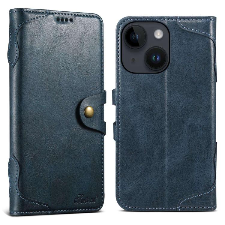 For iPhone 14 Plus Suteni Q-03 Oil Wax Magnetic Clasp Leather Phone Case(Blue) by Suteni