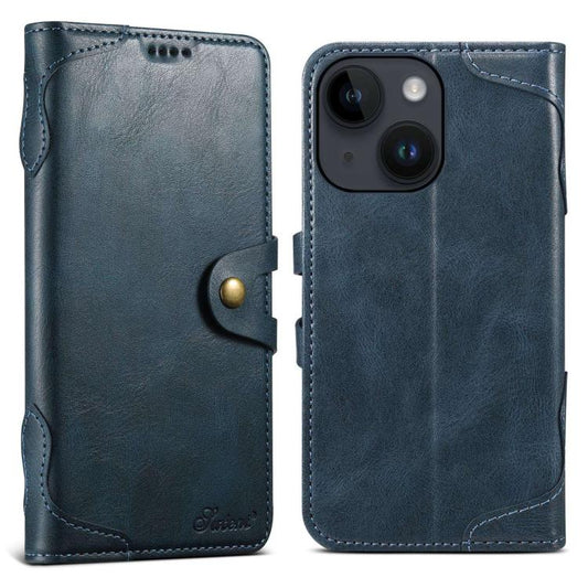 For iPhone 14 Plus Suteni Q-03 Oil Wax Magnetic Clasp Leather Phone Case(Blue) by Suteni