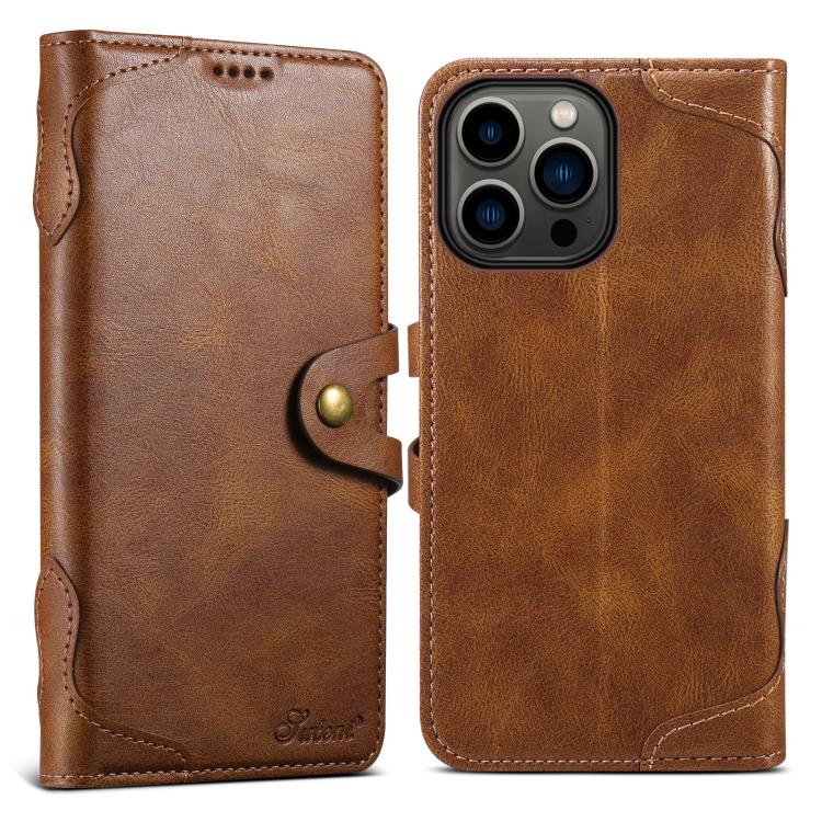 For iPhone 13 Pro Max Suteni Q-03 Oil Wax Magnetic Clasp Leather Phone Case(Brown) by Suteni