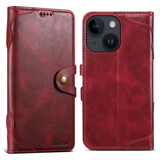 For iPhone 13 Suteni Q-03 Oil Wax Magnetic Clasp Leather Phone Case(Red) by Suteni
