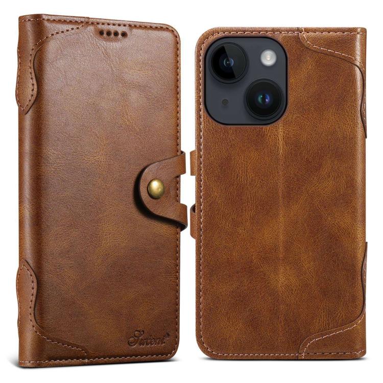 For iPhone 13 mini Suteni Q-03 Oil Wax Magnetic Clasp Leather Phone Case(Brown) by Suteni