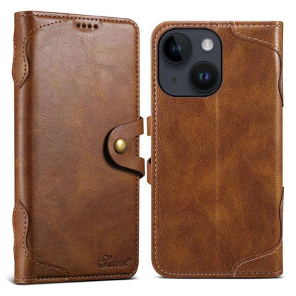 For iPhone 13 mini Suteni Q-03 Oil Wax Magnetic Clasp Leather Phone Case(Brown) by Suteni