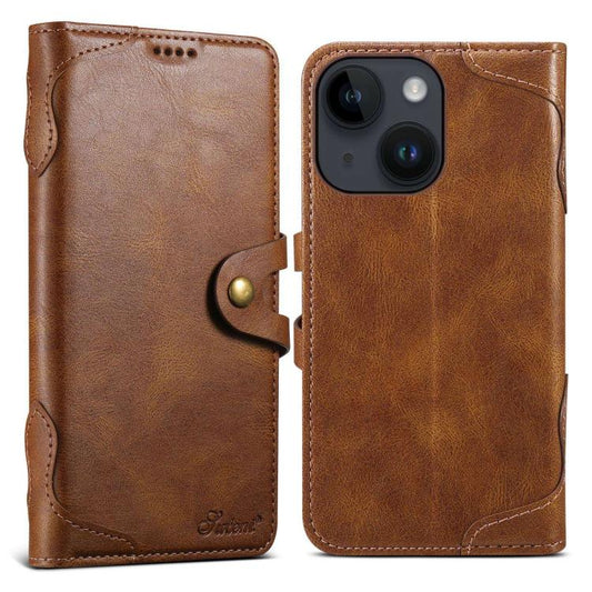 For iPhone 13 mini Suteni Q-03 Oil Wax Magnetic Clasp Leather Phone Case(Brown) by Suteni