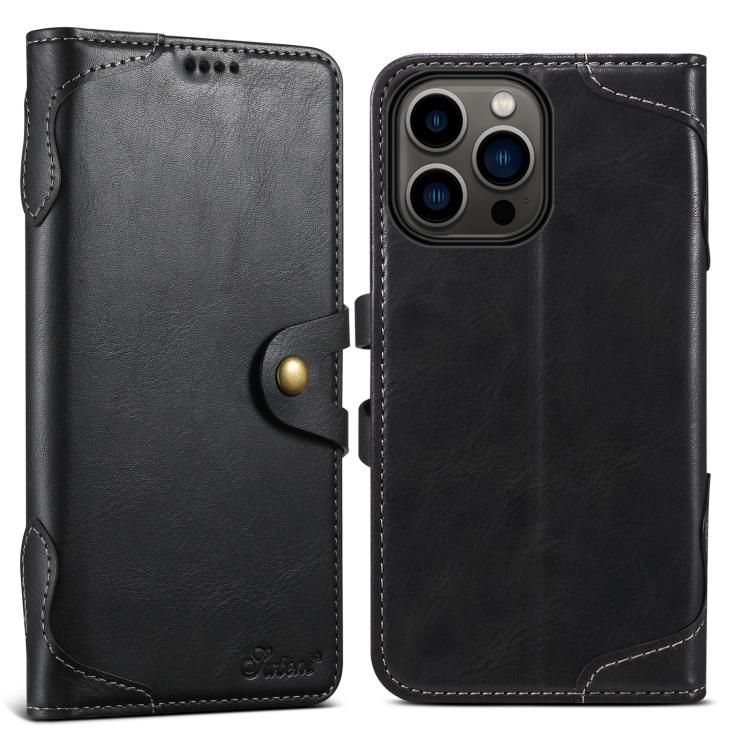 For iPhone 12 Pro Max Suteni Q-03 Oil Wax Magnetic Clasp Leather Phone Case(Black) by Suteni