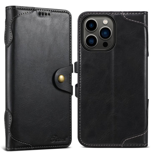 For iPhone 12 Pro Max Suteni Q-03 Oil Wax Magnetic Clasp Leather Phone Case(Black) by Suteni