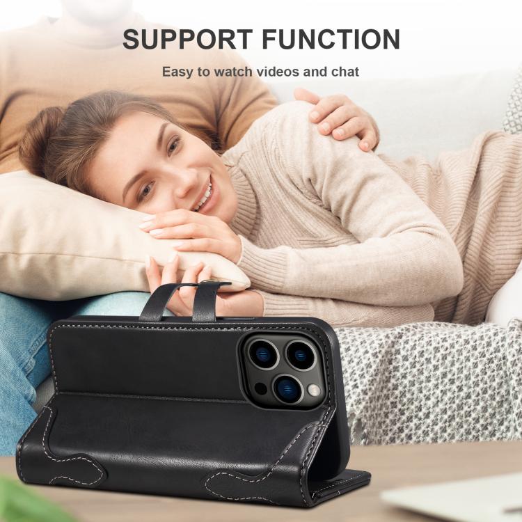 For iPhone 12 Pro Max Suteni Q-03 Oil Wax Magnetic Clasp Leather Phone Case(Black) by Suteni