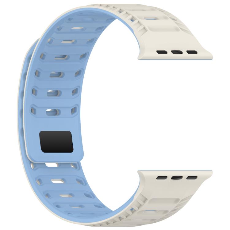 For Apple Watch 46mm / 49mm / 45mm / 44mm Mountain Armor Magnetic Silicone Watch Band(Antique White Misty Blue) by bashfashion