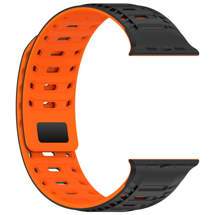 For Apple Watch 46mm / 49mm / 45mm / 44mm Mountain Armor Magnetic Silicone Watch Band(Black Orange) by bashfashion