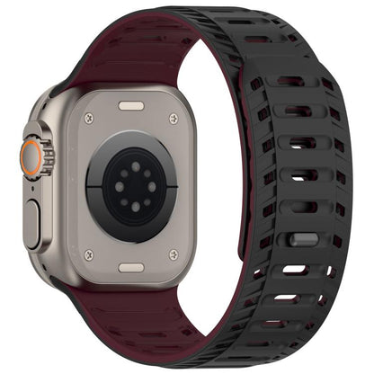 For Apple Watch 46mm / 49mm / 45mm / 44mm Mountain Armor Magnetic Silicone Watch Band(Black Burgundy) by bashfashion