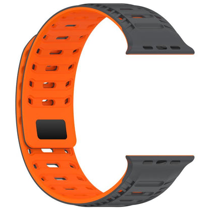 For Apple Watch 46mm / 49mm / 45mm / 44mm Mountain Armor Magnetic Silicone Watch Band(Gray Orange) by bashfashion