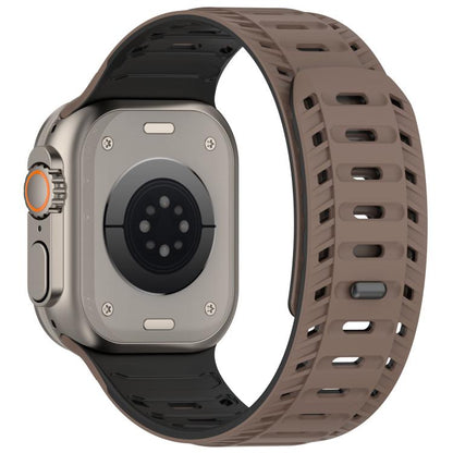 For Apple Watch 46mm / 49mm / 45mm / 44mm Mountain Armor Magnetic Silicone Watch Band(Chocolate Black) by bashfashion