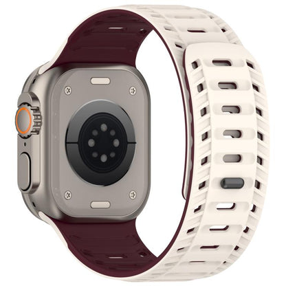 For Apple Watch 46mm / 49mm / 45mm / 44mm Mountain Armor Magnetic Silicone Watch Band(Starlight Burgundy) by bashfashion