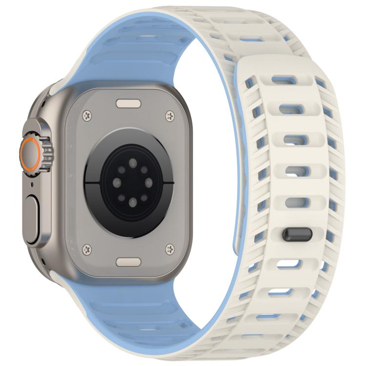 For Apple Watch 42mm / 41mm / 40mm / 38mm Mountain Armor Magnetic Silicone Watch Band(Antique White Misty Blue) by bashfashion