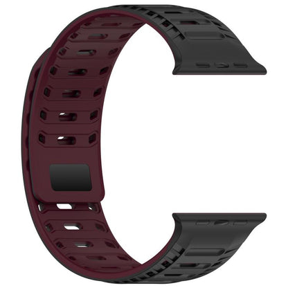 For Apple Watch 42mm / 41mm / 40mm / 38mm Mountain Armor Magnetic Silicone Watch Band(Black Burgundy) by bashfashion