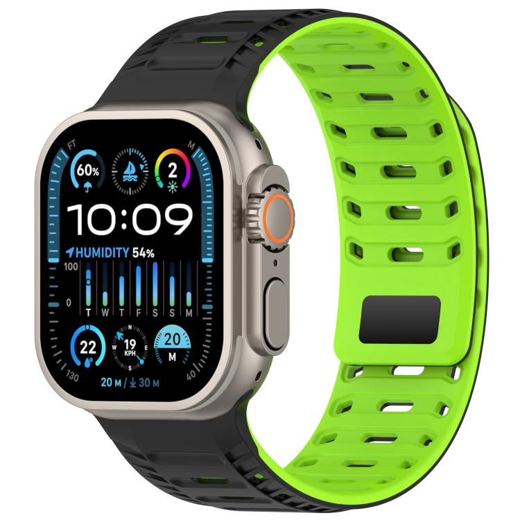 For Apple Watch 42mm / 41mm / 40mm / 38mm Mountain Armor Magnetic Silicone Watch Band(Black Green) by bashfashion