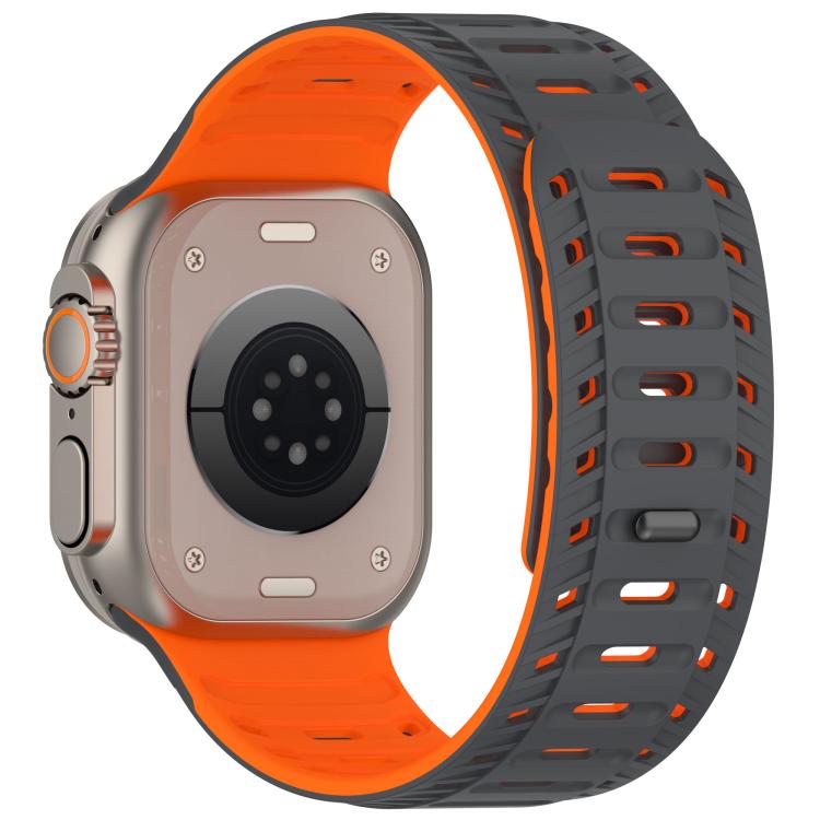 For Apple Watch 42mm / 41mm / 40mm / 38mm Mountain Armor Magnetic Silicone Watch Band(Gray Orange) by bashfashion