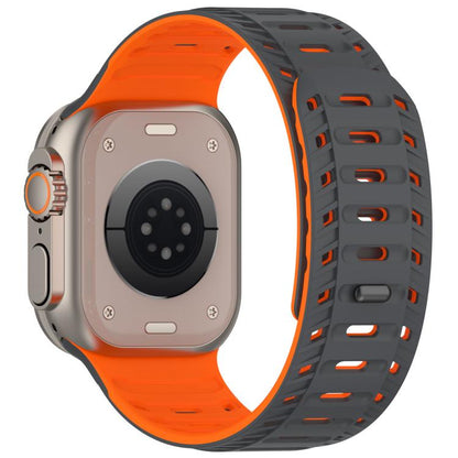For Apple Watch 42mm / 41mm / 40mm / 38mm Mountain Armor Magnetic Silicone Watch Band(Gray Orange) by bashfashion