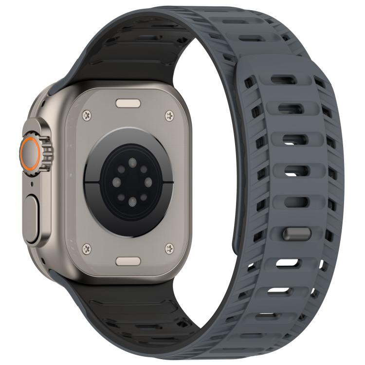For Apple Watch 42mm / 41mm / 40mm / 38mm Mountain Armor Magnetic Silicone Watch Band(Starlight Gray Black) by bashfashion