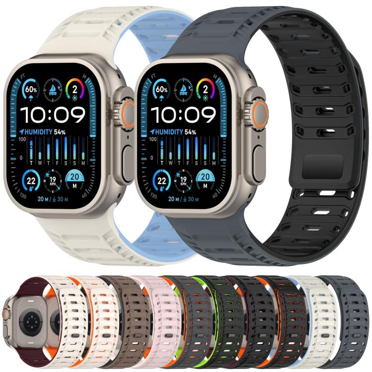 For Apple Watch 46mm / 49mm / 45mm / 44mm Mountain Armor Magnetic Silicone Watch Band(Gray Orange) by bashfashion