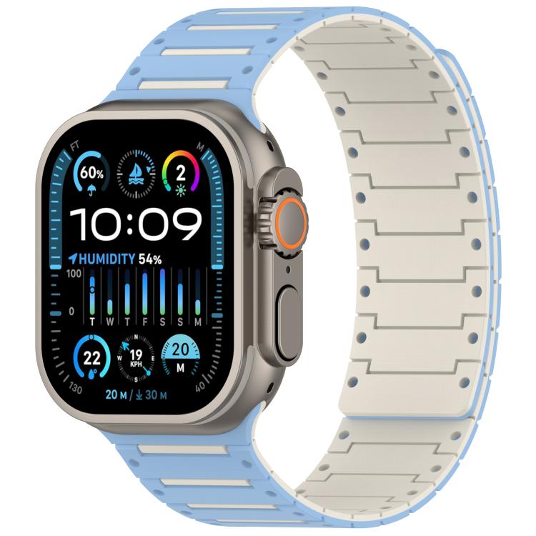 For Apple Watch 46mm / 49mm / 45mm / 44mm Colorful Spirit Piano Soft Magnetic Two-tone Watch Band(Misty Blue Antique White) by bashfashion